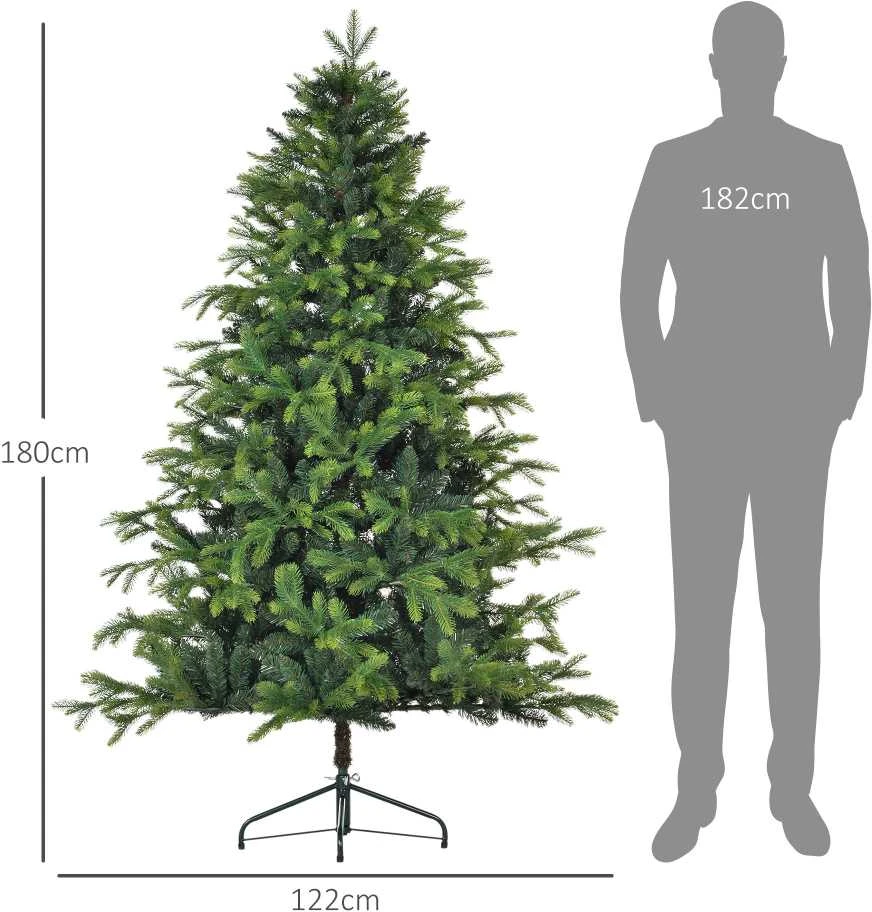 Dirbtinė Kalėdų eglutė HOMCOM, 180 cm, su 1700 šakų, plati, su sulankstomu metaliniu stovu, kalėdiniam dekorui, žalia