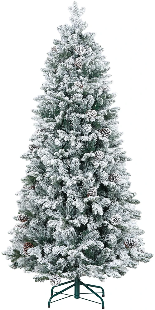 Dirbtinė kalėdinė eglutė su dirbtiniu sniegu ir kankorėžiais, žalia, Ø 97 × 180 cm