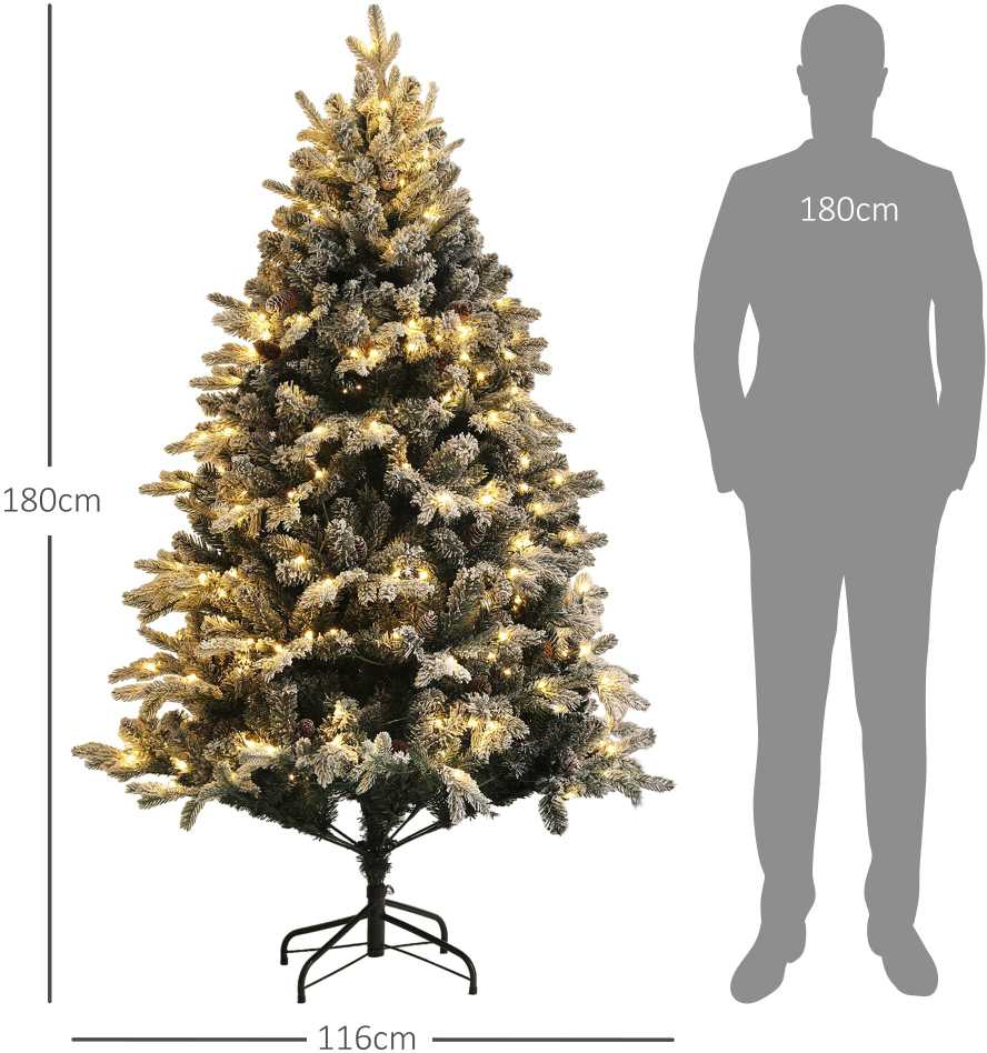HOMCOM Dirbtinė kalėdinė eglutė, 180 cm ilgio eglutė su 793 antgaliais, dirbtiniu sniegu, sulankstomu plieniniu stovu, skirta Kalėdoms dekoruoti, žalia
