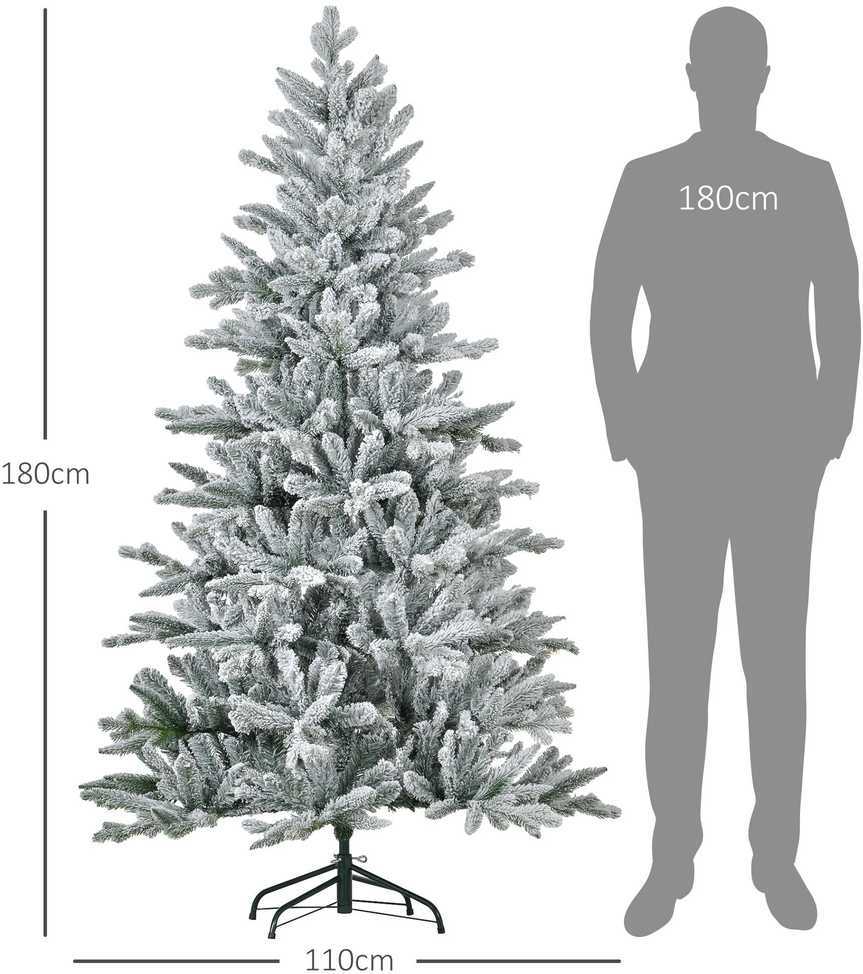 HOMCOM Dirbtinė kalėdinė eglutė, 180 cm ilgio eglutė su 994 antgaliais, dirbtiniu sniegu, sulankstomu metaliniu stovu, skirta Kalėdoms dekoruoti, žalia