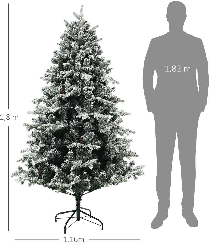 HOMCOM Dirbtinė kalėdinė eglutė, 180 cm ilgio eglutė su 793 antgaliais, dirbtiniu sniegu, sulankstomu plieniniu stovu, skirta Kalėdoms dekoruoti, žalia
