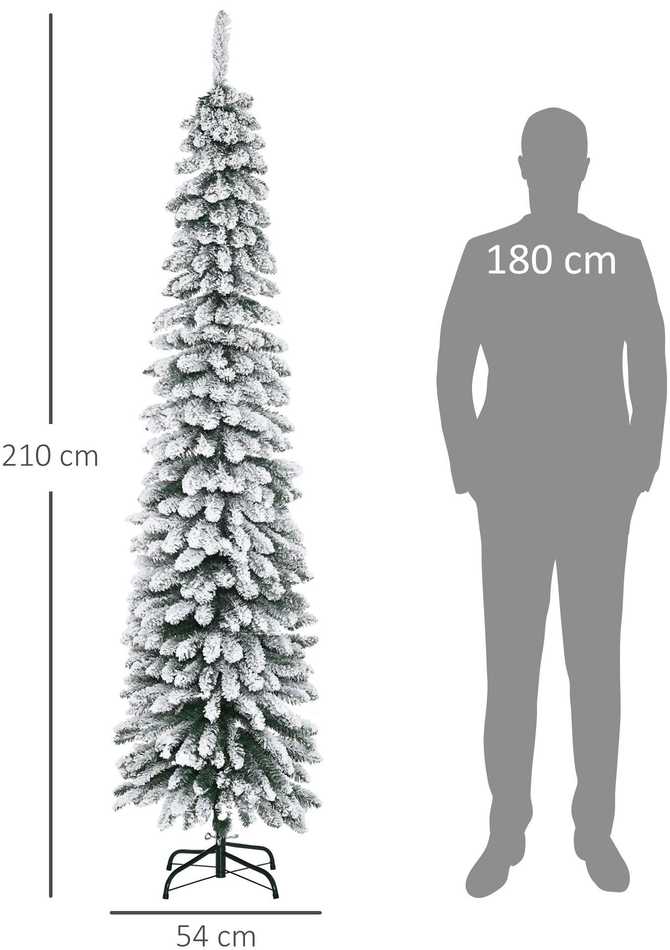 HOMCOM Dirbtinė kalėdinė eglutė, 210 cm ilgio eglutė su 490 antgalių, dirbtiniu sniegu, sulankstomu metaliniu stovu, skirta Kalėdoms dekoruoti, žalia+balta