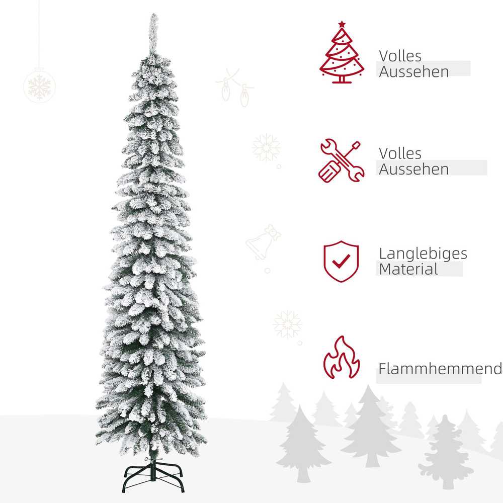 HOMCOM Dirbtinė kalėdinė eglutė, 210 cm ilgio eglutė su 490 antgalių, dirbtiniu sniegu, sulankstomu metaliniu stovu, skirta Kalėdoms dekoruoti, žalia+balta