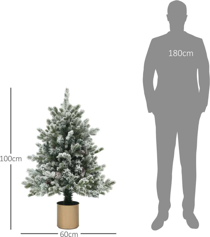 Homcom Kalėdinė eglutė su kankorėžiais ir apsnigtais galiukais, žalia ir aukso spalvų, Ø 60 × 100 cm