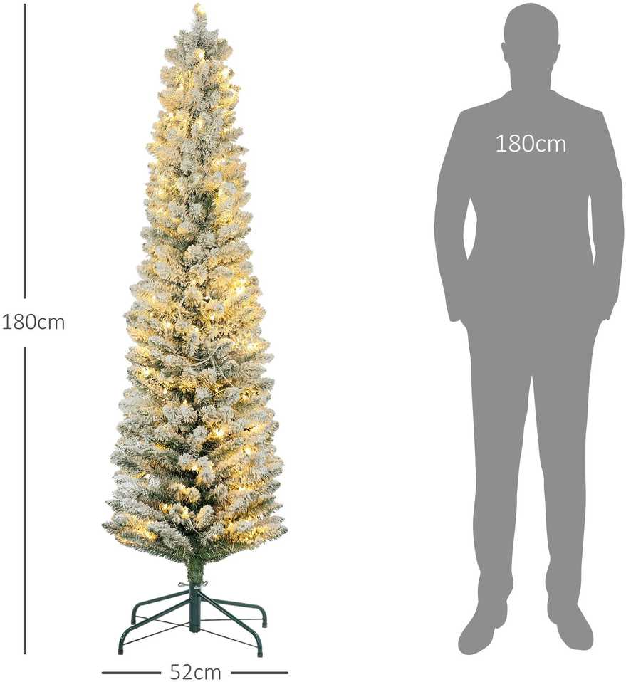 HOMCOM Dirbtinė Kalėdų eglutė, 180 cm ilgio eglutė su 150 LED lempučių 329 liepsnai atsparūs šakų galiukai, skirta Kalėdoms, vidaus, žalia+balta