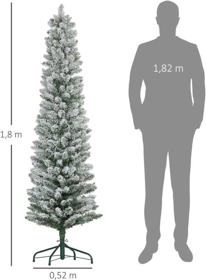 HOMCOM Dirbtinė Kalėdų eglutė, 180 cm ilgio eglutė su 150 LED lempučių 329 liepsnai atsparūs šakų galiukai, skirta Kalėdoms, vidaus, žalia+balta