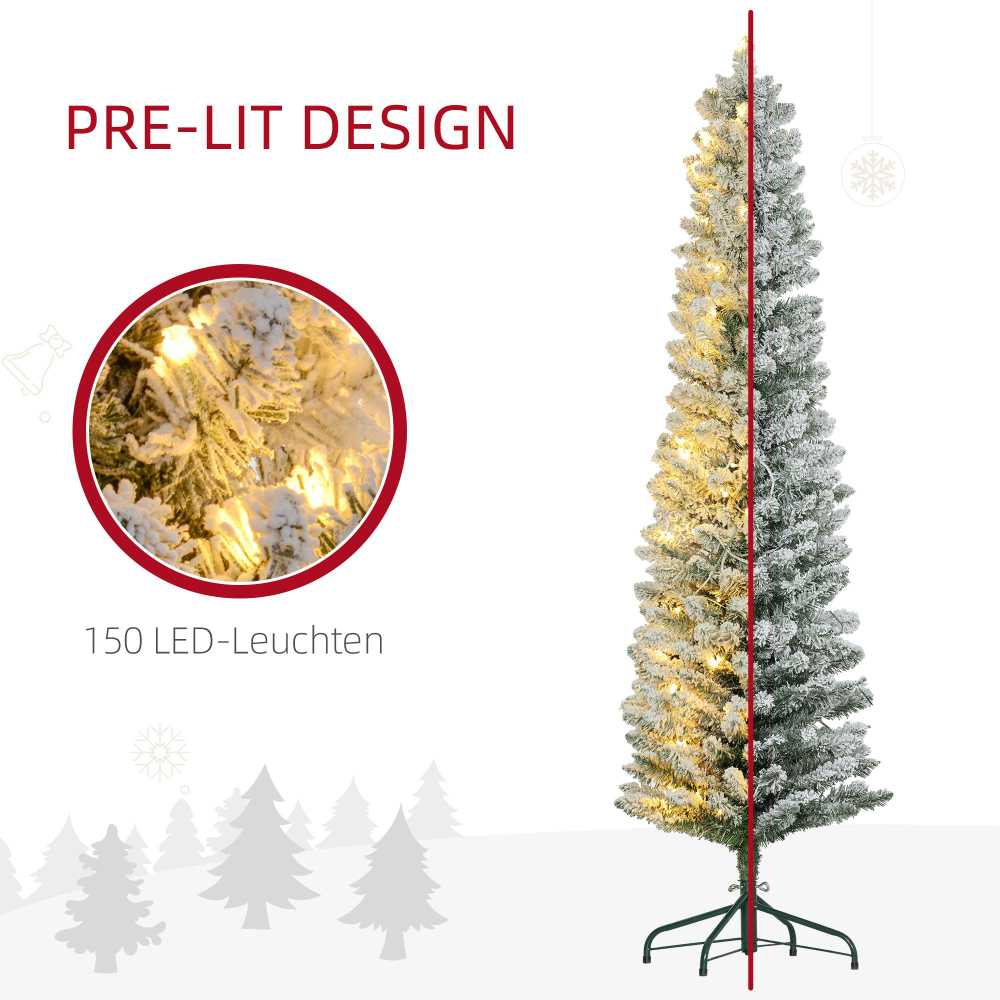 HOMCOM Dirbtinė Kalėdų eglutė, 180 cm ilgio eglutė su 150 LED lempučių 329 liepsnai atsparūs šakų galiukai, skirta Kalėdoms, vidaus, žalia+balta