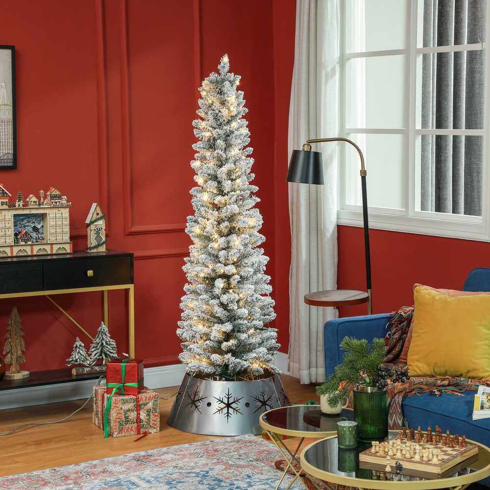 HOMCOM Dirbtinė Kalėdų eglutė, 180 cm ilgio eglutė su 150 LED lempučių 329 liepsnai atsparūs šakų galiukai, skirta Kalėdoms, vidaus, žalia+balta