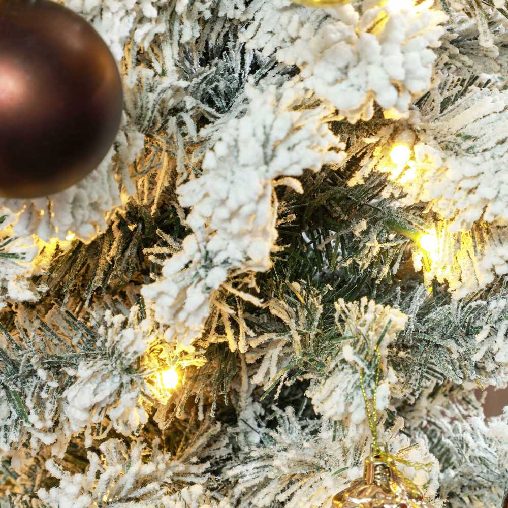 Dirbtinė kalėdinė eglutė su LED apšvietimu ir apsnigtomis šakomis, žalia/balta, Ø 57 x 210 cm