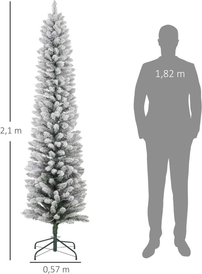 Dirbtinė kalėdinė eglutė su LED apšvietimu ir apsnigtomis šakomis, žalia/balta, Ø 57 x 210 cm
