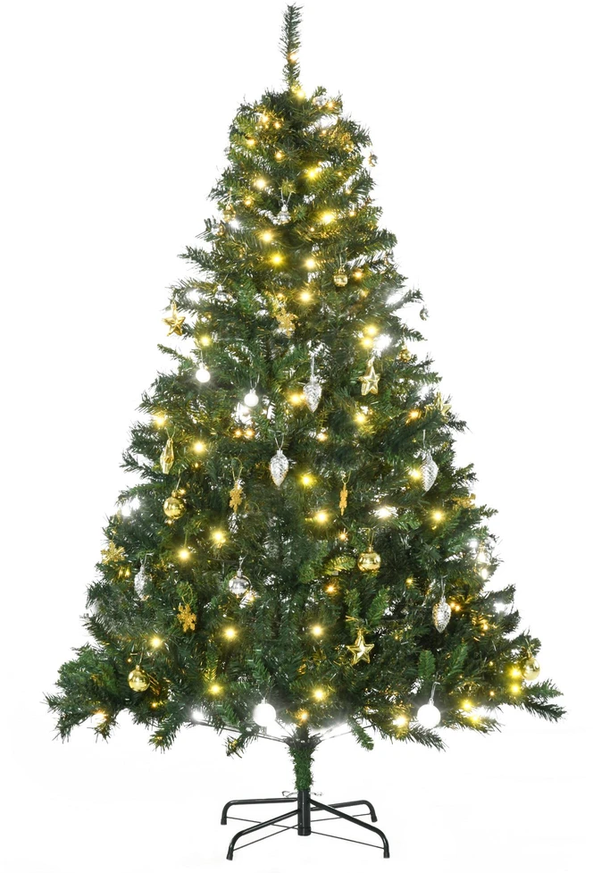 HOMCOM dirbtinė Kalėdų eglutė su dekoracijomis, 200 LED lempučių, 745 šakos, Ø 112 x A 180 cm