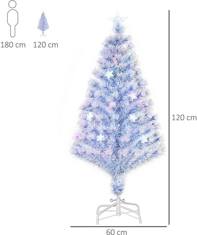 Kalėdinė eglutė su šviesolaidžiu ir LED lemputėmis, balta ir mėlyna, Ø 60 × 120 cm