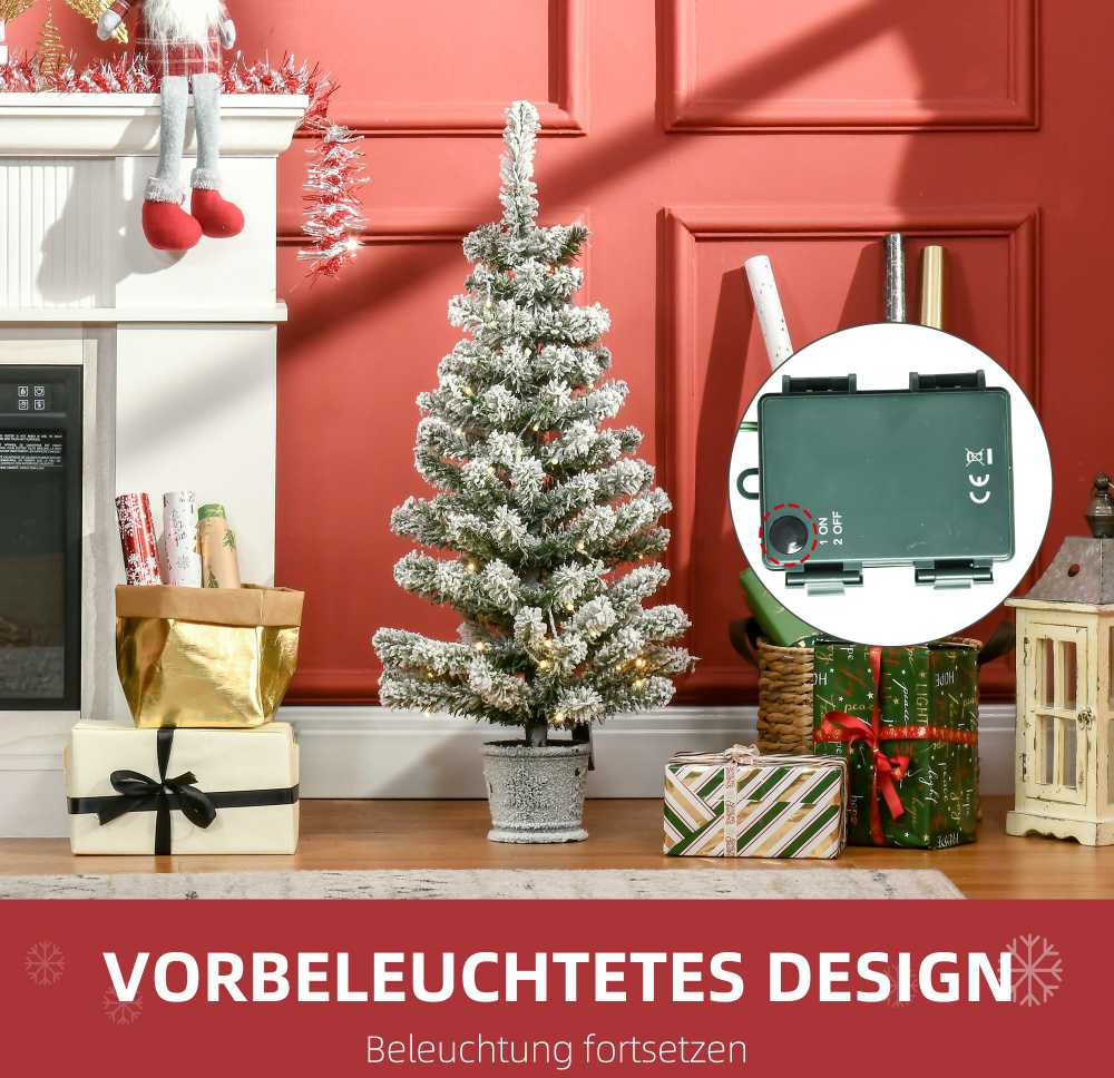 Homcom Kalėdinė eglutė su 60 LED lempučių ir sniego efektu, žalia/balta, Ø40 × 90 cm