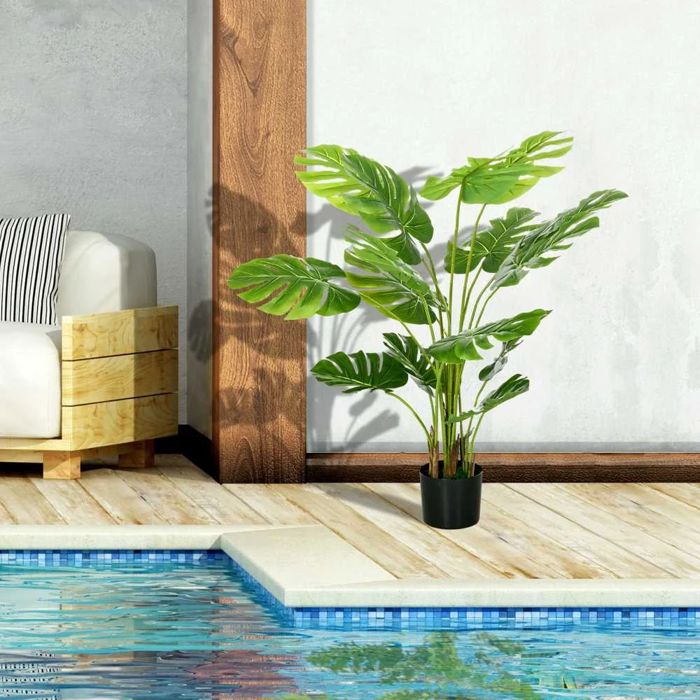 Dirbtinė „Monstera“ gėlė HOMCOM, 120 cm, su vazonu ir PE samanomis, itin tikroviška, svetainei, žalia