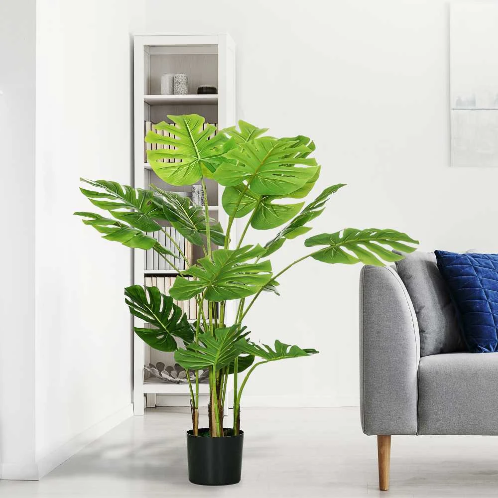 Dirbtinė „Monstera“ gėlė HOMCOM, 120 cm, su vazonu ir PE samanomis, itin tikroviška, svetainei, žalia