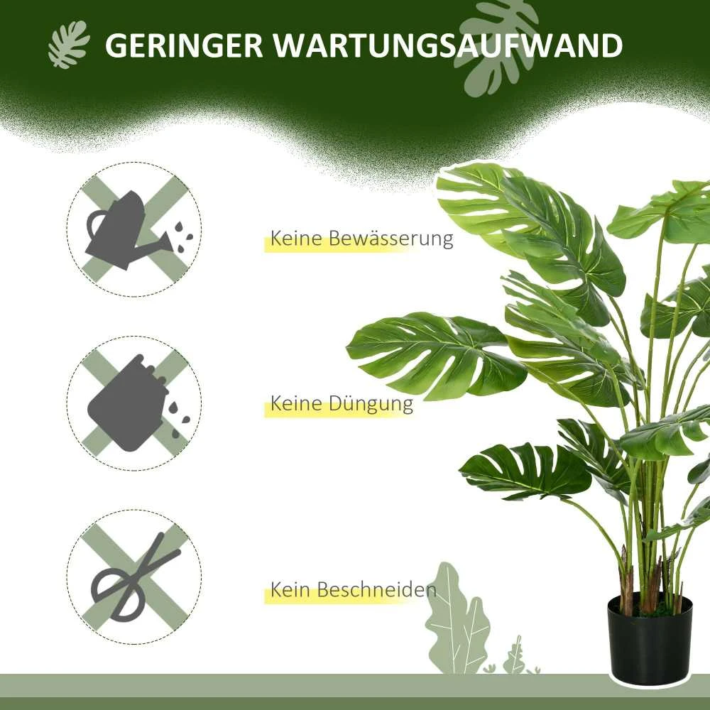 Dirbtinė „Monstera“ gėlė HOMCOM, 120 cm, su vazonu ir PE samanomis, itin tikroviška, svetainei, žalia