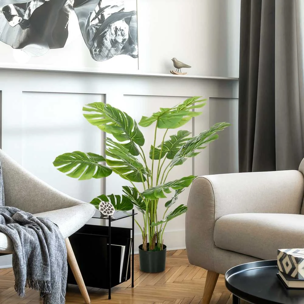 Dirbtinė „Monstera“ gėlė HOMCOM, 120 cm, su vazonu ir PE samanomis, itin tikroviška, svetainei, žalia
