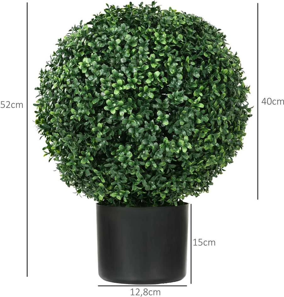 Dirbtiniai augalai HOMCOM, 2 vnt. UV atsparūs dirbtiniai augalai vazonuose, 52 cm buksmedžiai, kambariniai augalai sodui, svetainei, žali