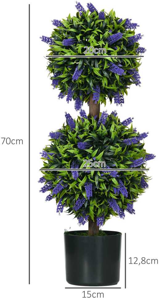 HOMCOM Dirbtiniai augalai, 2 vnt., UV spinduliams atsparus dirbtinis augalas vazonėlyje, 70 cm kambarinis augalas su levandomis, skirtas svetainei, sodui