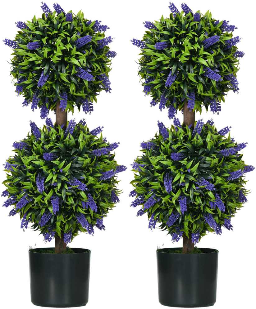 HOMCOM Dirbtiniai augalai, 2 vnt., UV spinduliams atsparus dirbtinis augalas vazonėlyje, 70 cm kambarinis augalas su levandomis, skirtas svetainei, sodui