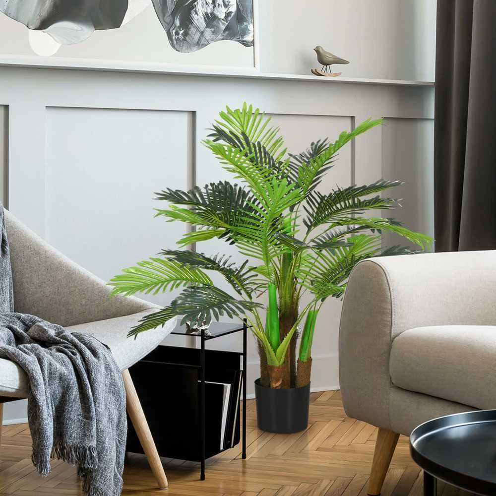 Dirbtinis augalas HOMCOM, dirbtinė palmė, 100 cm, 27 šakos, kambarinis augalas, dirbtinis medelis, dekoracija vidaus ir lauko erdvėms, žalia
