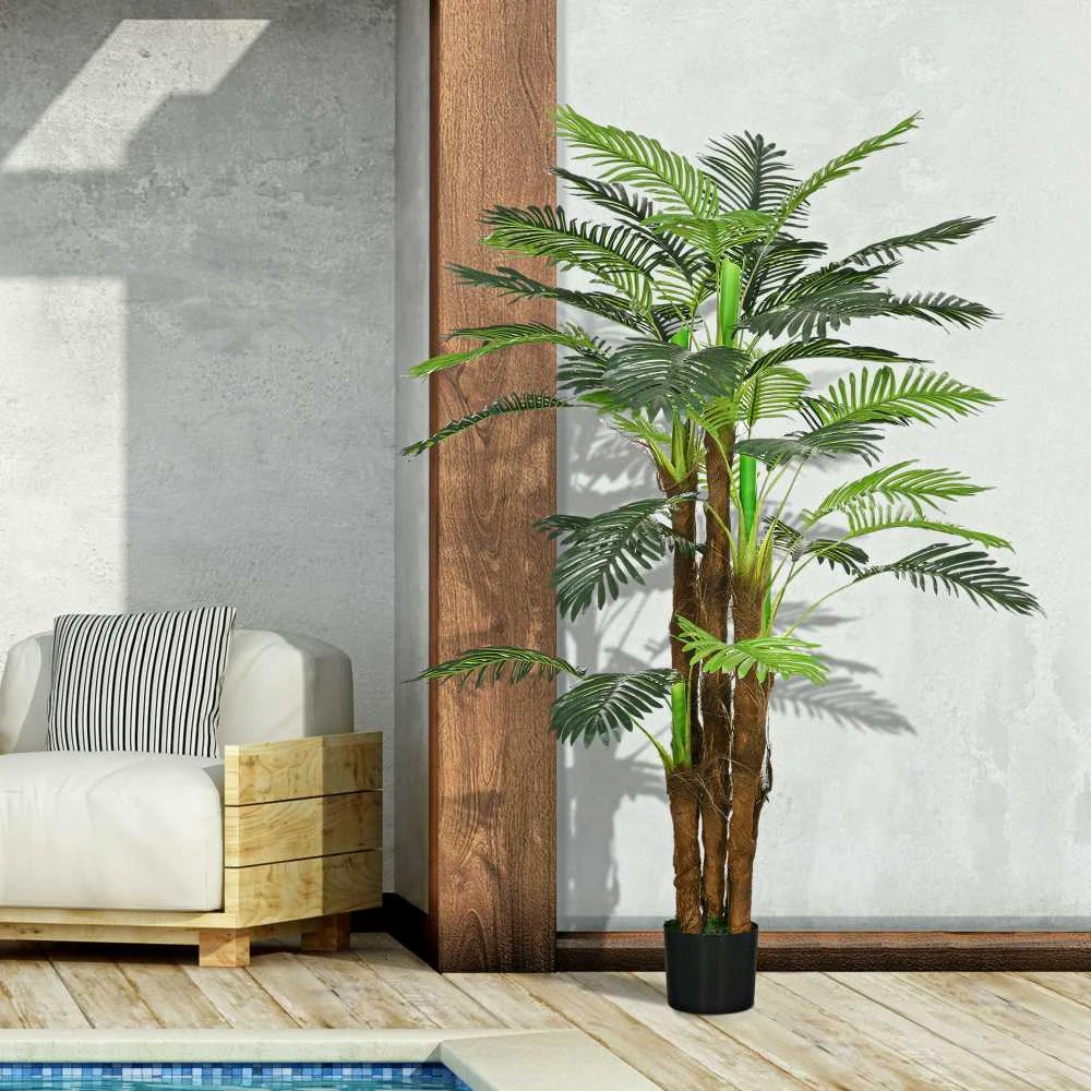 HOMCOM dirbtinis augalas, dirbtinė palmė, 160 cm dirbtinis augalas su 36 šakelėmis, kambarinis augalas, dirbtinis medis, augalų dekoracija vidaus ir lauko erdvėms, žalia