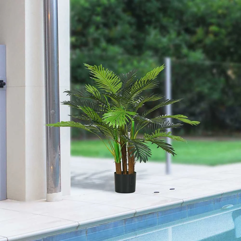 Dirbtinis augalas HOMCOM, dirbtinė palmė, 100 cm, 27 šakos, kambarinis augalas, dirbtinis medelis, dekoracija vidaus ir lauko erdvėms, žalia