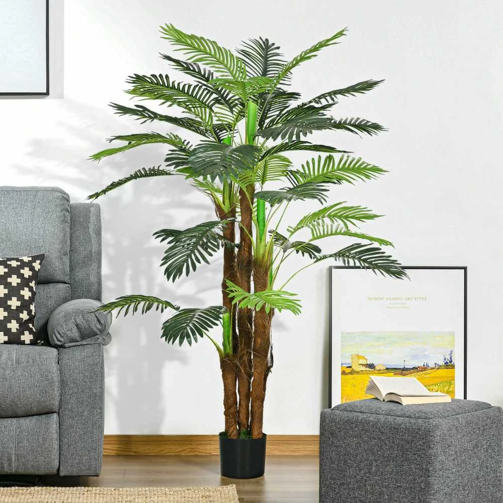 HOMCOM dirbtinis augalas, dirbtinė palmė, 160 cm dirbtinis augalas su 36 šakelėmis, kambarinis augalas, dirbtinis medis, augalų dekoracija vidaus ir lauko erdvėms, žalia