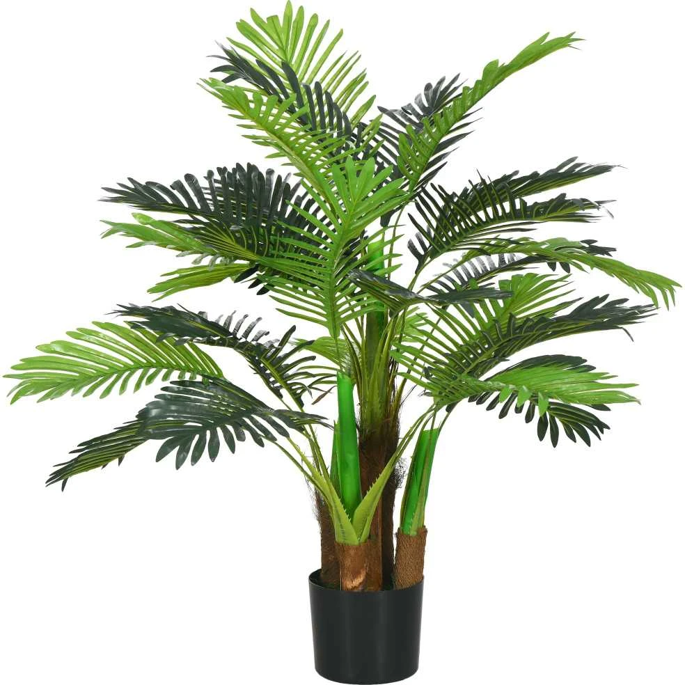 Dirbtinis augalas HOMCOM, dirbtinė palmė, 100 cm, 27 šakos, kambarinis augalas, dirbtinis medelis, dekoracija vidaus ir lauko erdvėms, žalia