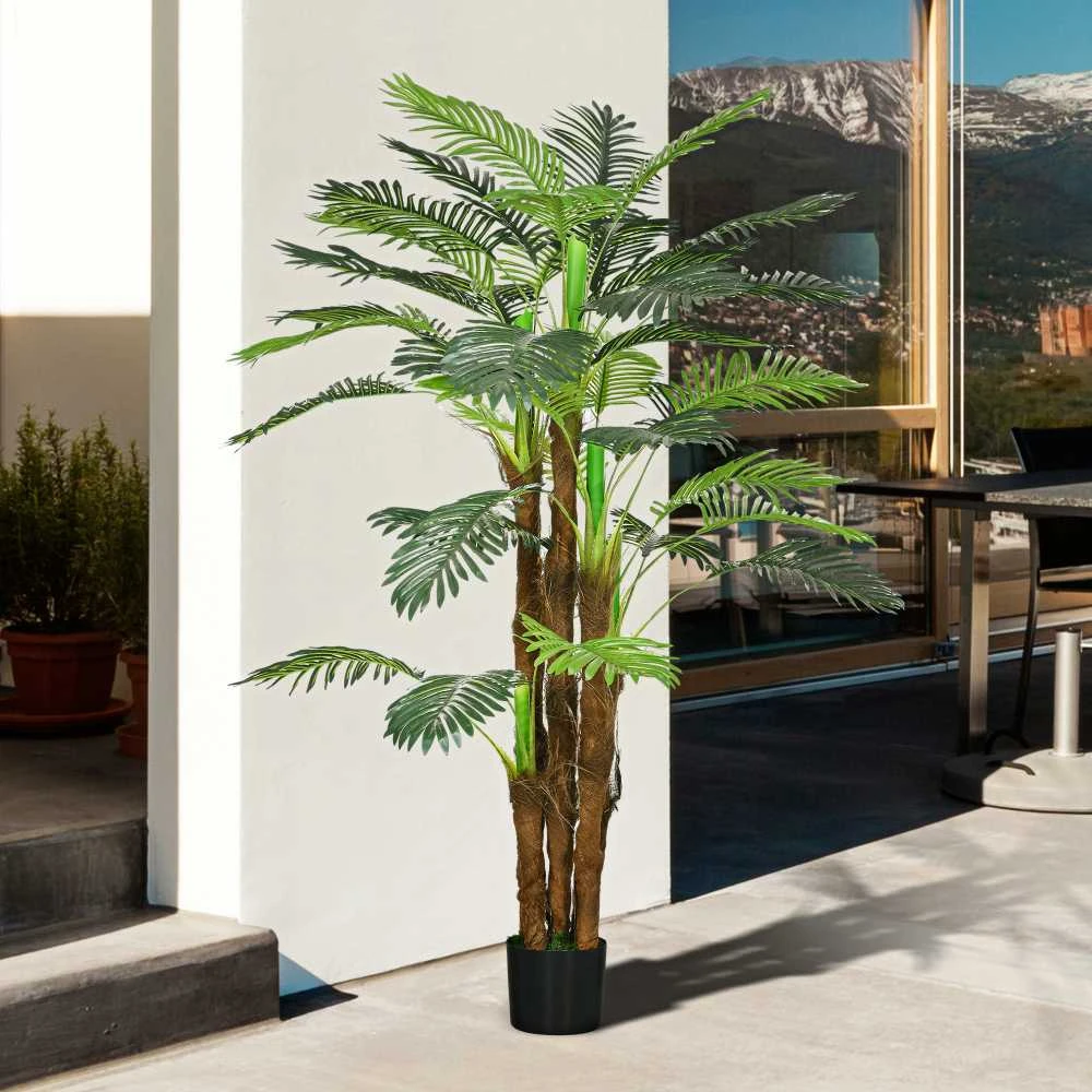 HOMCOM dirbtinis augalas, dirbtinė palmė, 160 cm dirbtinis augalas su 36 šakelėmis, kambarinis augalas, dirbtinis medis, augalų dekoracija vidaus ir lauko erdvėms, žalia