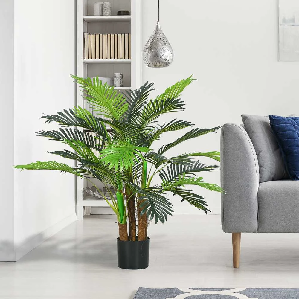 Dirbtinis augalas HOMCOM, dirbtinė palmė, 100 cm, 27 šakos, kambarinis augalas, dirbtinis medelis, dekoracija vidaus ir lauko erdvėms, žalia