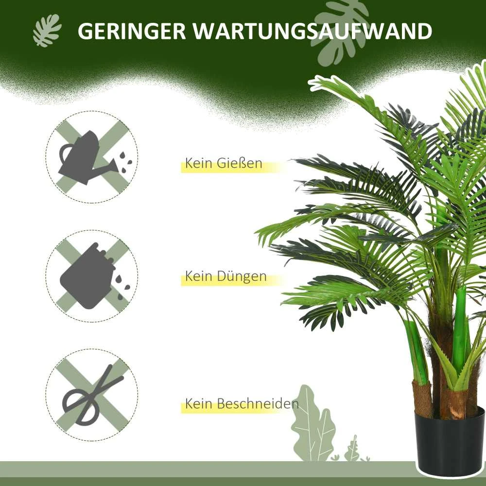 Dirbtinis augalas HOMCOM, dirbtinė palmė, 100 cm, 27 šakos, kambarinis augalas, dirbtinis medelis, dekoracija vidaus ir lauko erdvėms, žalia