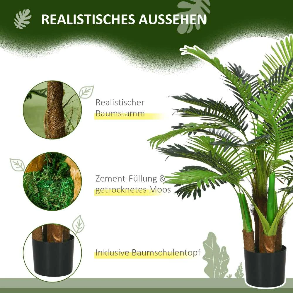 Dirbtinis augalas HOMCOM, dirbtinė palmė, 100 cm, 27 šakos, kambarinis augalas, dirbtinis medelis, dekoracija vidaus ir lauko erdvėms, žalia