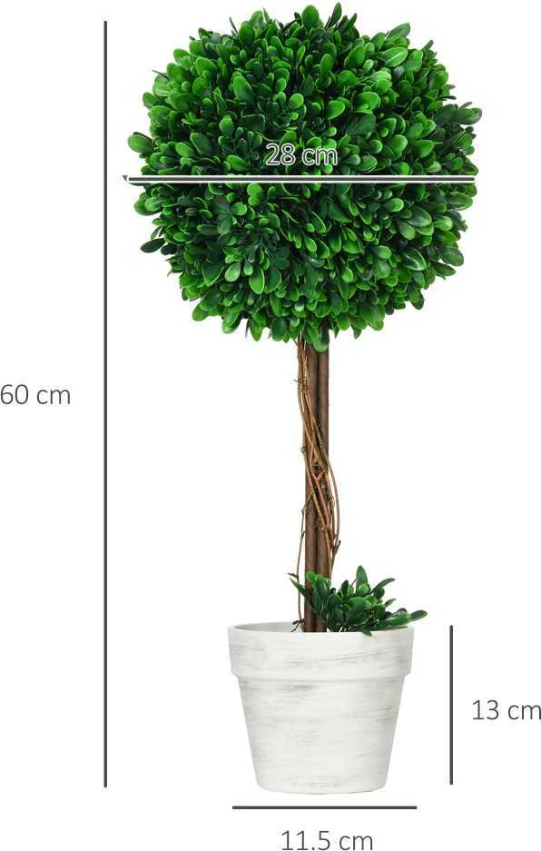 HOMCOM dirbtiniai buksmedžiai, 2 vnt. rinkinys, UV spinduliams atsparūs dirbtiniai augalai, 60 cm, vazone, svetainei, žalia