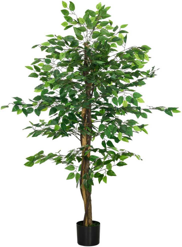 Dirbtinis augalas HOMCOM, 150 cm, su vazonu, dirbtinės samanos, dirbtinis Ficus medis, kambarinis augalas svetainei, žalias