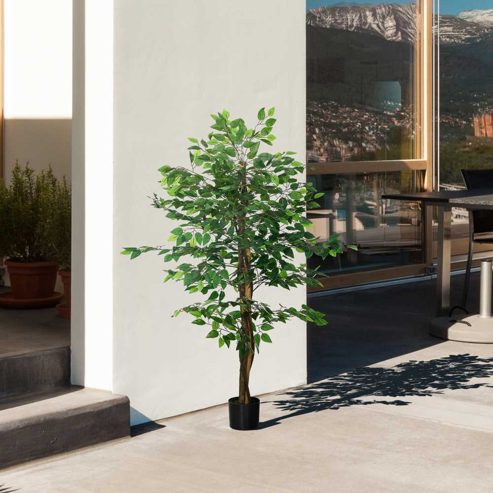 Dirbtinis augalas HOMCOM, 150 cm, su vazonu, dirbtinės samanos, dirbtinis Ficus medis, kambarinis augalas svetainei, žalias