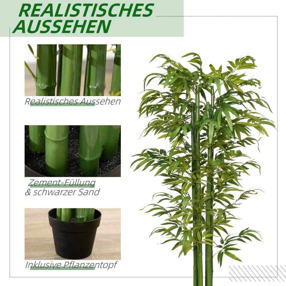 HOMCOM dirbtinis augalas 180 cm, dirbtinis bambuko medis su vazonu, dirbtinis medis, žalias