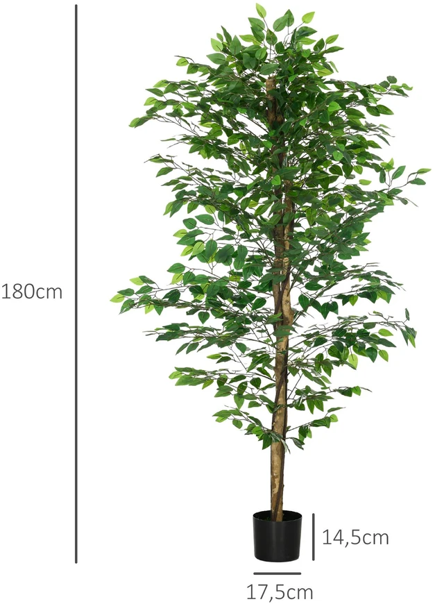 HOMCOM Dirbtinis augalas, 180 cm dirbtinis augalas su vazonu, dirbtinės samanos, dirbtinis fikusas, kambarinis augalas, žalias