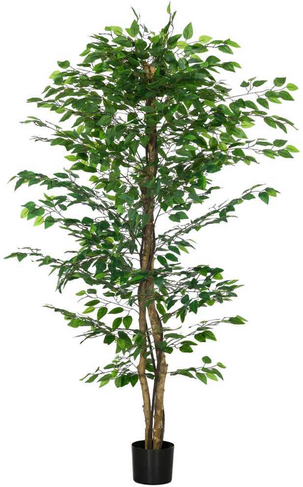 HOMCOM Dirbtinis augalas, 180 cm dirbtinis augalas su vazonu, dirbtinės samanos, dirbtinis fikusas, kambarinis augalas, žalias