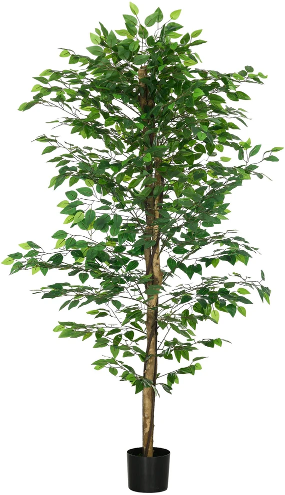HOMCOM Dirbtinis augalas, 180 cm dirbtinis augalas su vazonu, dirbtinės samanos, dirbtinis fikusas, kambarinis augalas, žalias