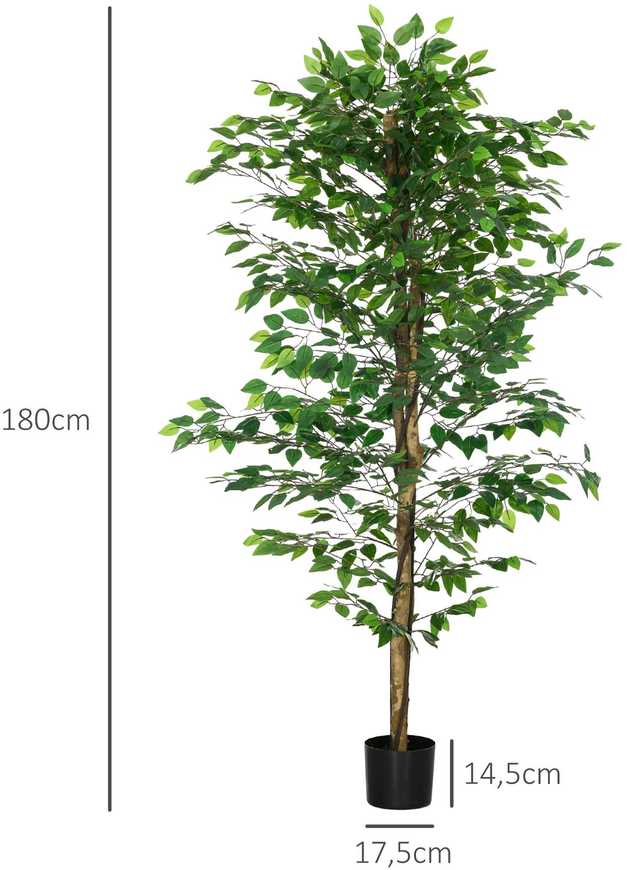 HOMCOM Dirbtinis augalas, 180 cm dirbtinis augalas su vazonu, dirbtinės samanos, dirbtinis fikusas, kambarinis augalas, žalias