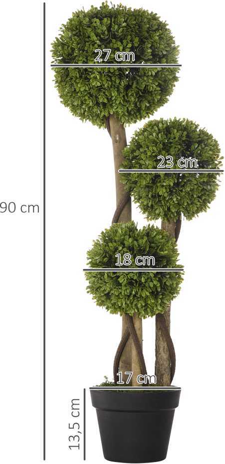 HOMCOM dirbtinis augalas, 90 cm buksmedis vazone, dirbtinis medelis su UV apsauga, kambarinis augalas svetainei, balkonui, šviesiai žalias