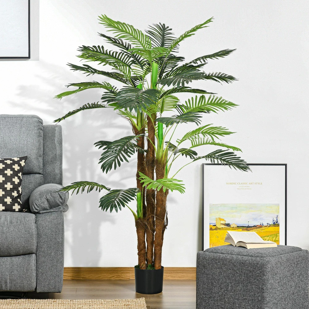 HOMCOM dirbtinis augalas, dirbtinė palmė, 160 cm dirbtinis augalas su 36 šakelėmis, kambarinis augalas, dirbtinis medis, augalų dekoracija vidaus ir lauko erdvėms, žalia