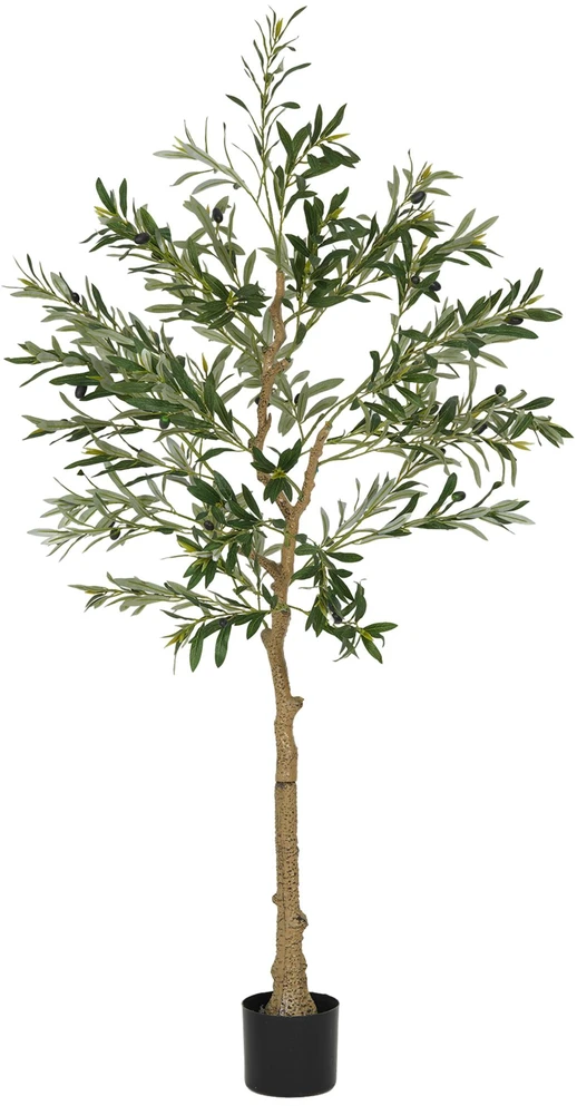 HOMCOM dirbtinis augalas, dirbtinis alyvmedis, 150 cm, 720 lapų, 40 alyvuogių, stabilus gėlių vazonas, dekoratyvinis augalas, žalias