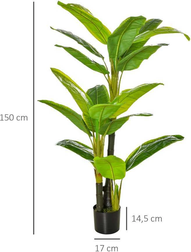 HOMCOM dirbtinis bananų medis, dekoratyvinis dirbtinis augalas, 150 cm, skirtas naudoti viduje ir lauke, plastikiniame vazone