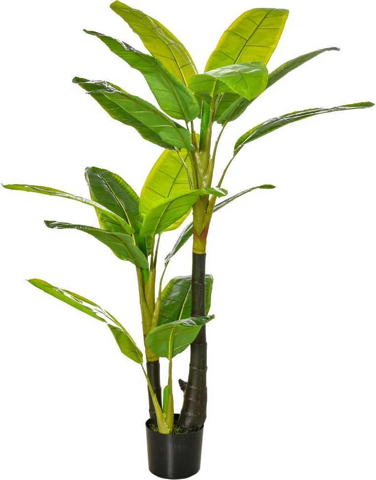 HOMCOM dirbtinis bananų medis, dekoratyvinis dirbtinis augalas, 150 cm, skirtas naudoti viduje ir lauke, plastikiniame vazone