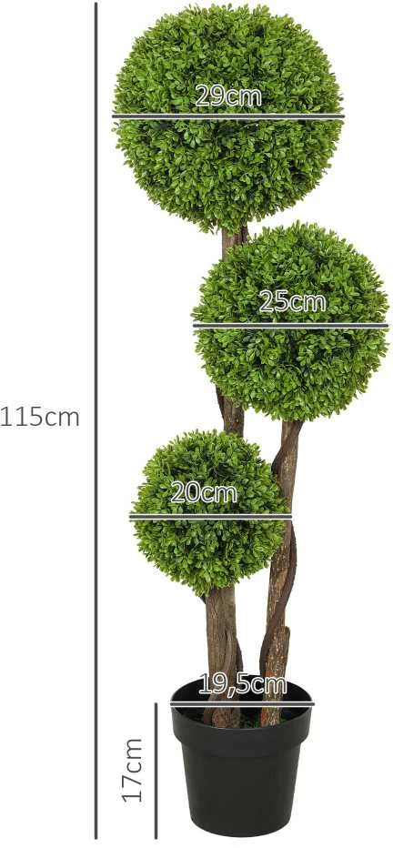 Dirbtinis buksmedis HOMCOM, 115 cm, kambarinis augalas, dirbtinis augalas vazone, dekoratyvinis augalas, puošmena namams, biurui, koridoriui, sodui, žalias