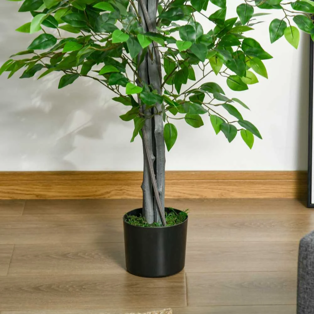 HOMCOM dirbtinis fikuso medis, 135 cm, plastikinė dirbtinė gėlė, vazoninis fikusas, tikroviškas dirbtinis medis su cementu, dirbtinis augalas svetainei, miegamajam, biurui, sodui