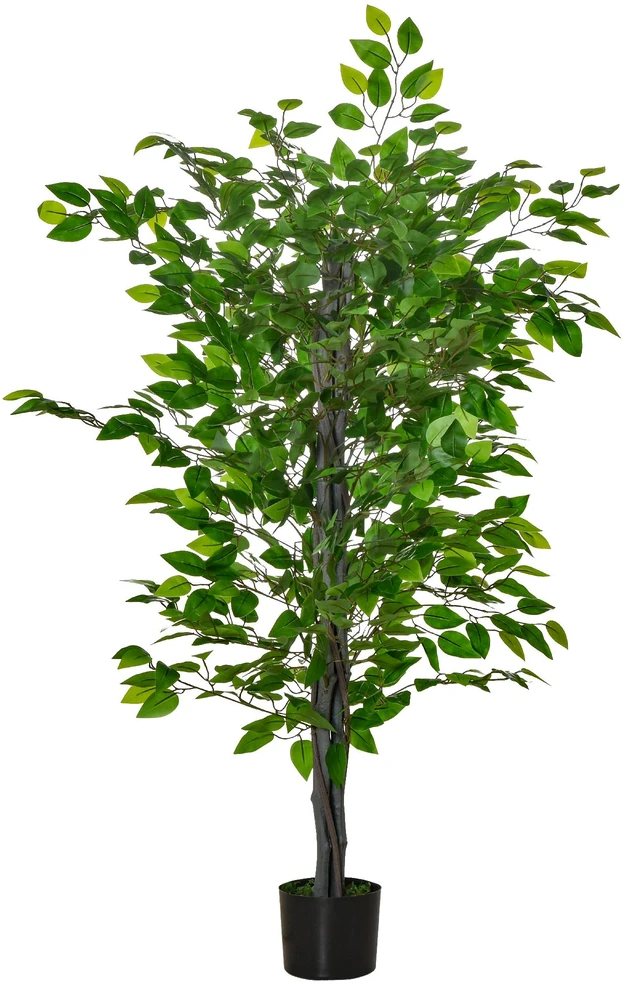 HOMCOM dirbtinis fikuso medis, 135 cm, plastikinė dirbtinė gėlė, vazoninis fikusas, tikroviškas dirbtinis medis su cementu, dirbtinis augalas svetainei, miegamajam, biurui, sodui