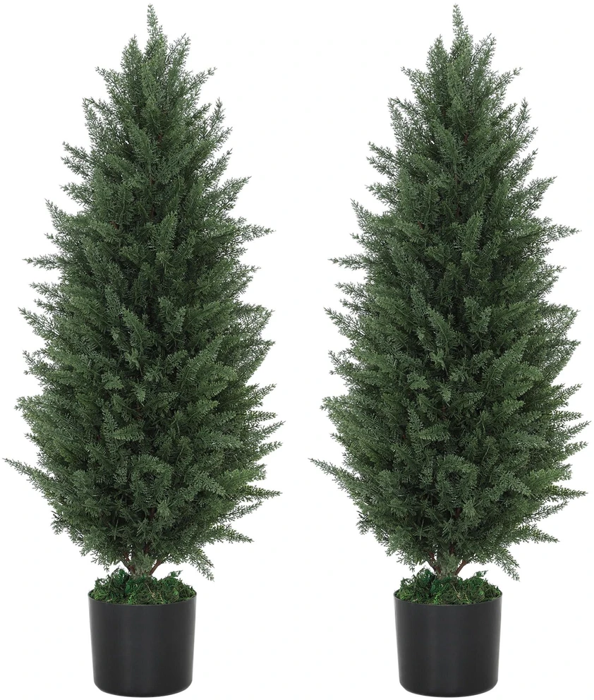 HOMCOM dirbtinis kiparisas, 2 vnt. komplektas, 90 cm, dirbtinis augalas vazone, atsparus UV spinduliams, tikroviškai atrodantis dirbtinis medis, dekoracija svetainei, miegamajam ar laukui